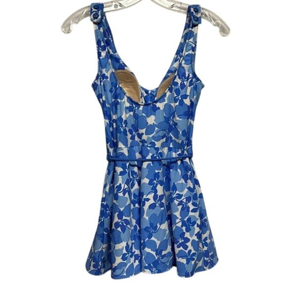 Women's One Piece Seawaves Blue White Floral Swim Dress Swimsuit Bathing Suit 10 - Picture 2 of 10